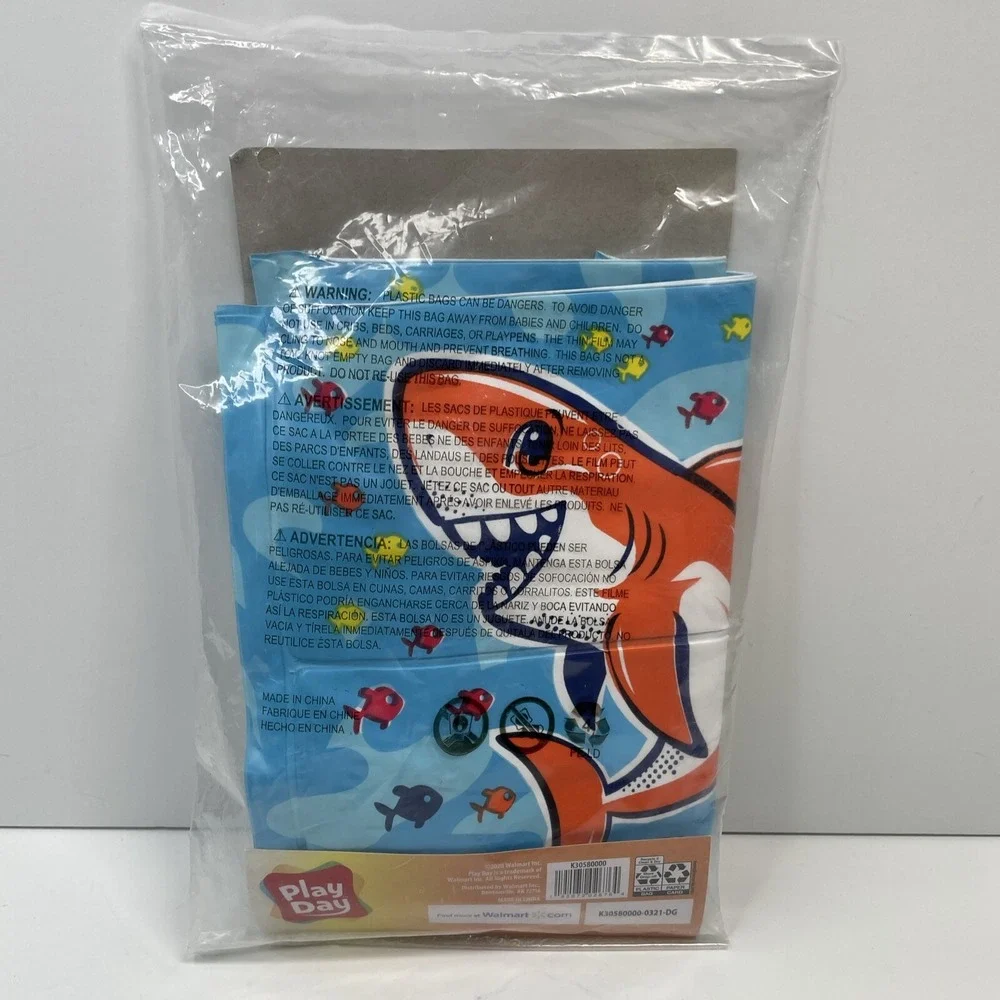 2 Play Day Inflatable Sharks Printed Armbands in Blue Ages 3-6 NEW Water Wings